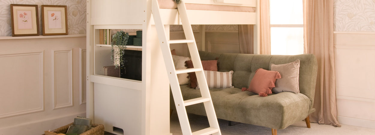 FARGO HIGH SLEEPER LOFT BED WITH SOFA BED AND MEDIA CABINET