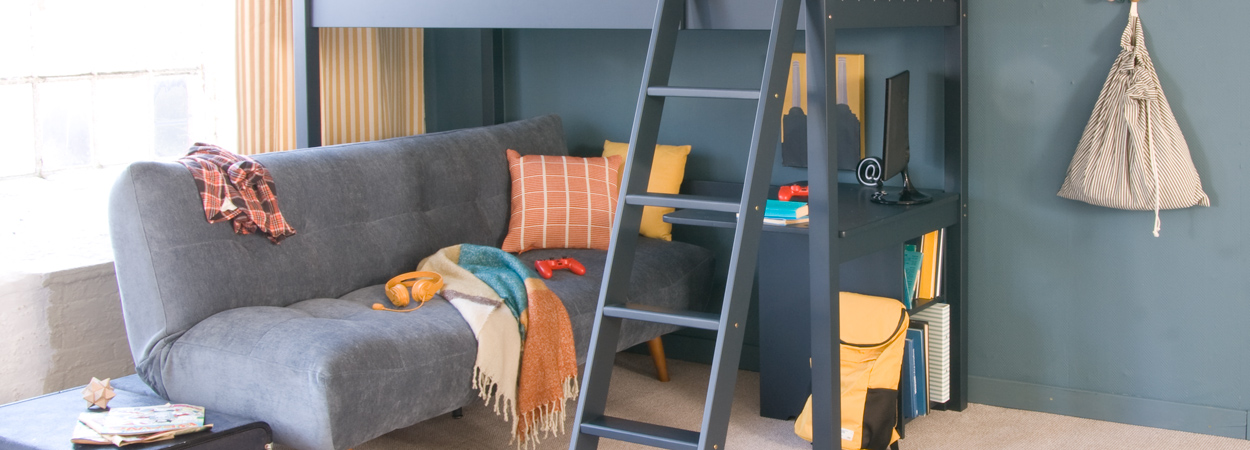 FARGO HIGH SLEEPER LOFT BED WITH STORAGE DESK AND SOFA BED 