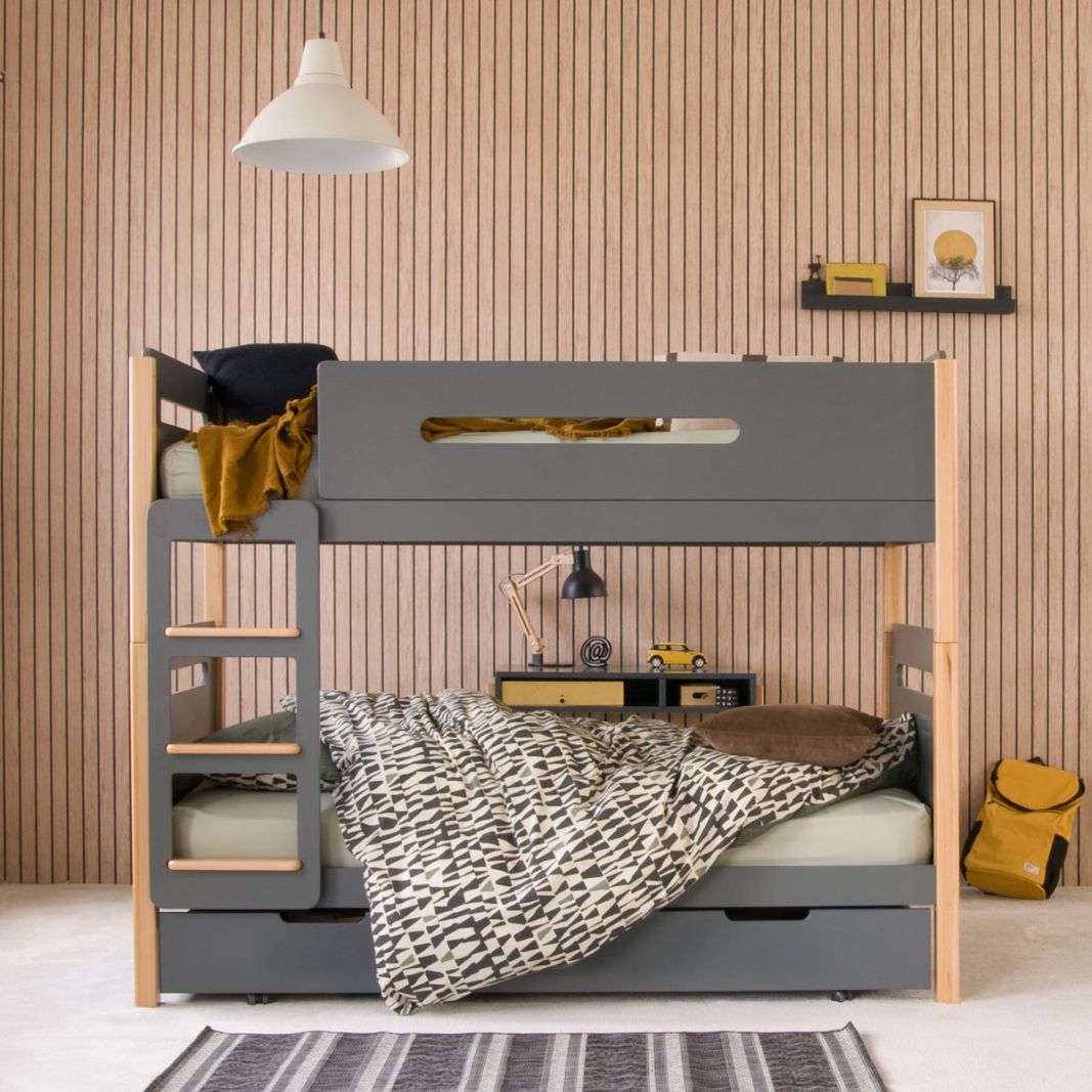 The EDIT Bunk Bed with Sleepover Storage Trundle in Natural Beech Anthracite