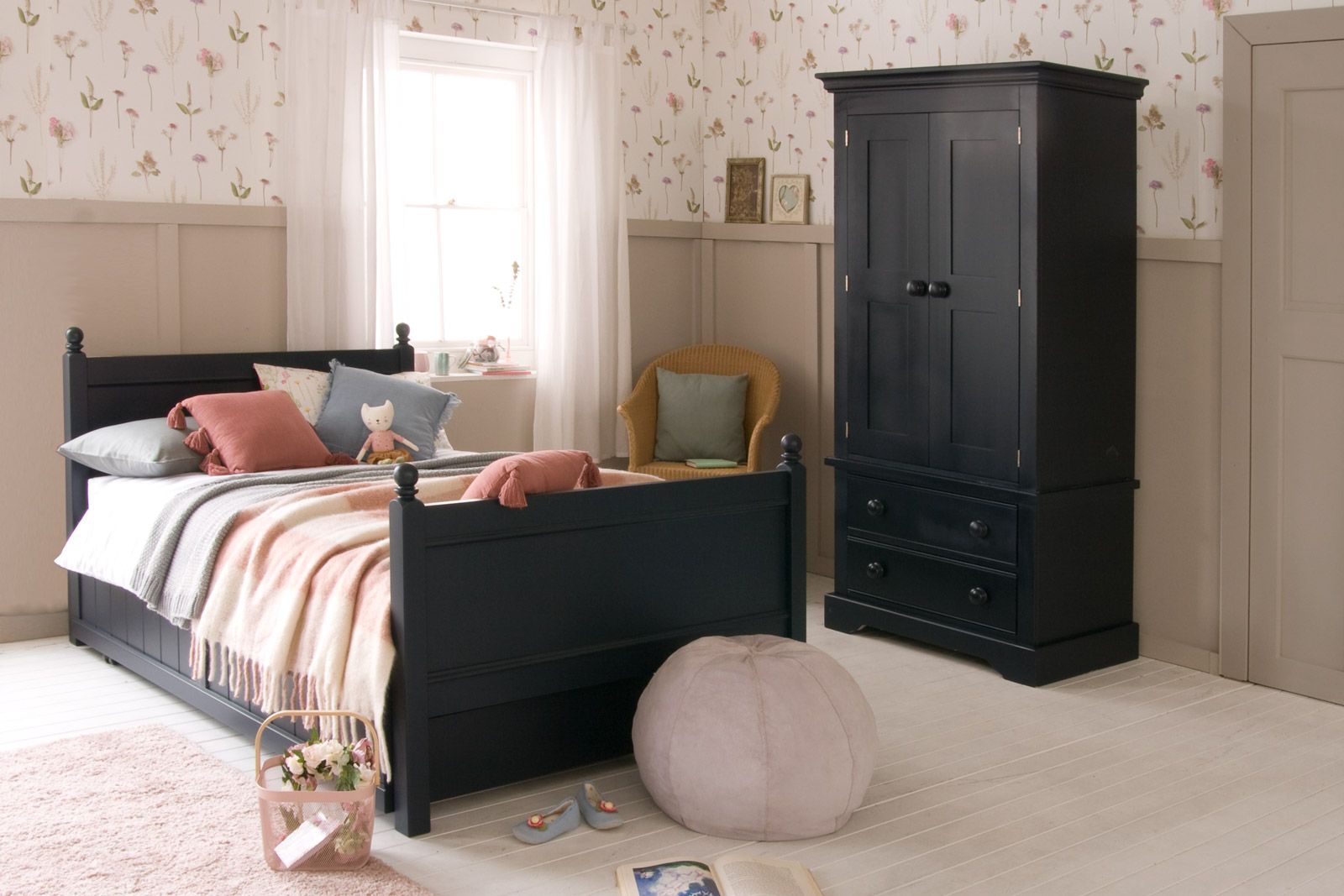Small wooden double online bed with storage