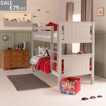 grey Classic kids bunk bed, divides into 2 single beds, solid hardwood bunk. 