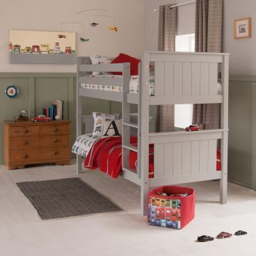 grey Classic kids bunk bed, divides into 2 single beds, solid hardwood bunk. 
