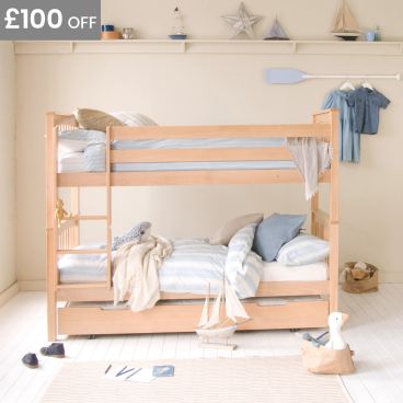 Natural Beech Bunk with trundle underneath in nautical themed bedroom