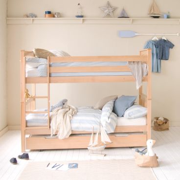 Natural Beech Detachable Bunk with trundle underneath in nautical themed bedroom