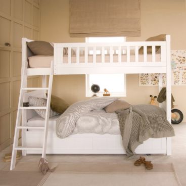 Premier white traditional Fargo luxury bunk bed with pitched ladder and trundle underneath