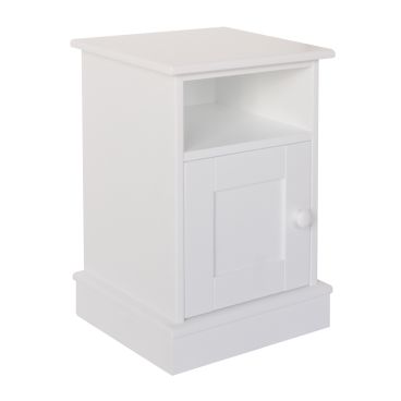 white traditional bedside cabinet with shelf and cupboard