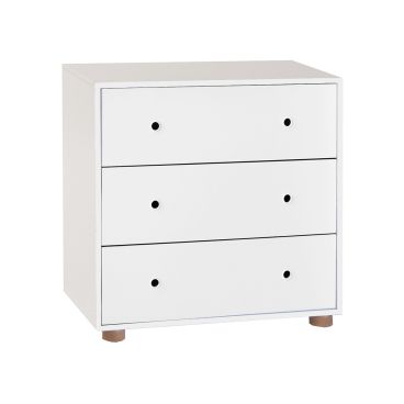white three drawer chest with beech feet