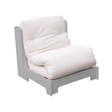 Futon chair bed in Farleigh Grey on wooden base and solid hardwood slats
