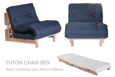 navy futon chair bed with red buttons 
