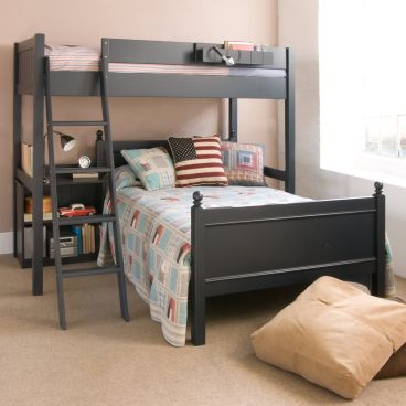 loft bunk bed with small double bed underneath, in boys bedroom