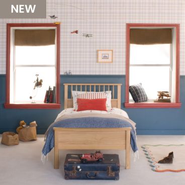 white Bowood single bed low foot end, in teal and wood bedroom