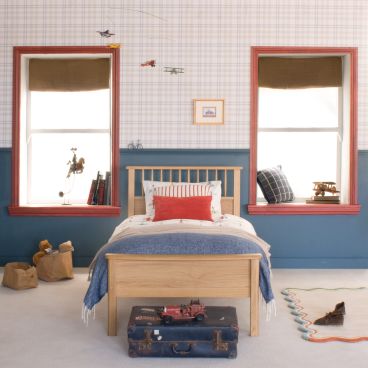 white Bowood single bed low foot end, in teal and wood bedroom