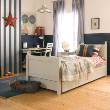 Grey luxury daybed for children, classic design, maps on wall