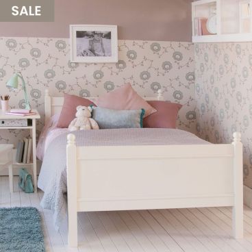 Ivory White, small double bed for kids.Luxury solid hardwood bed frame, in girls bedroom