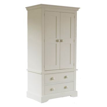 Traditional double door combination wardrobe in Ivory White, with 2 doors and 2 roomy drawers below.