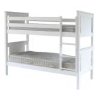 Cut out of white classic beech bunk bed with solid beech frame and ladder. 