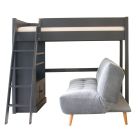 Painswick Blue High sleeper bed with storage unit and blue sofa bed underneath