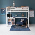 Cut out Fargo loft bed, ivory white with full length desk underneath