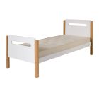 white edit single bed with natural beech legs