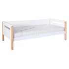 white single bed with cut out ends and rounded corners 