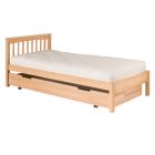 single natural beech bed with beech trundle storage and bed underneath