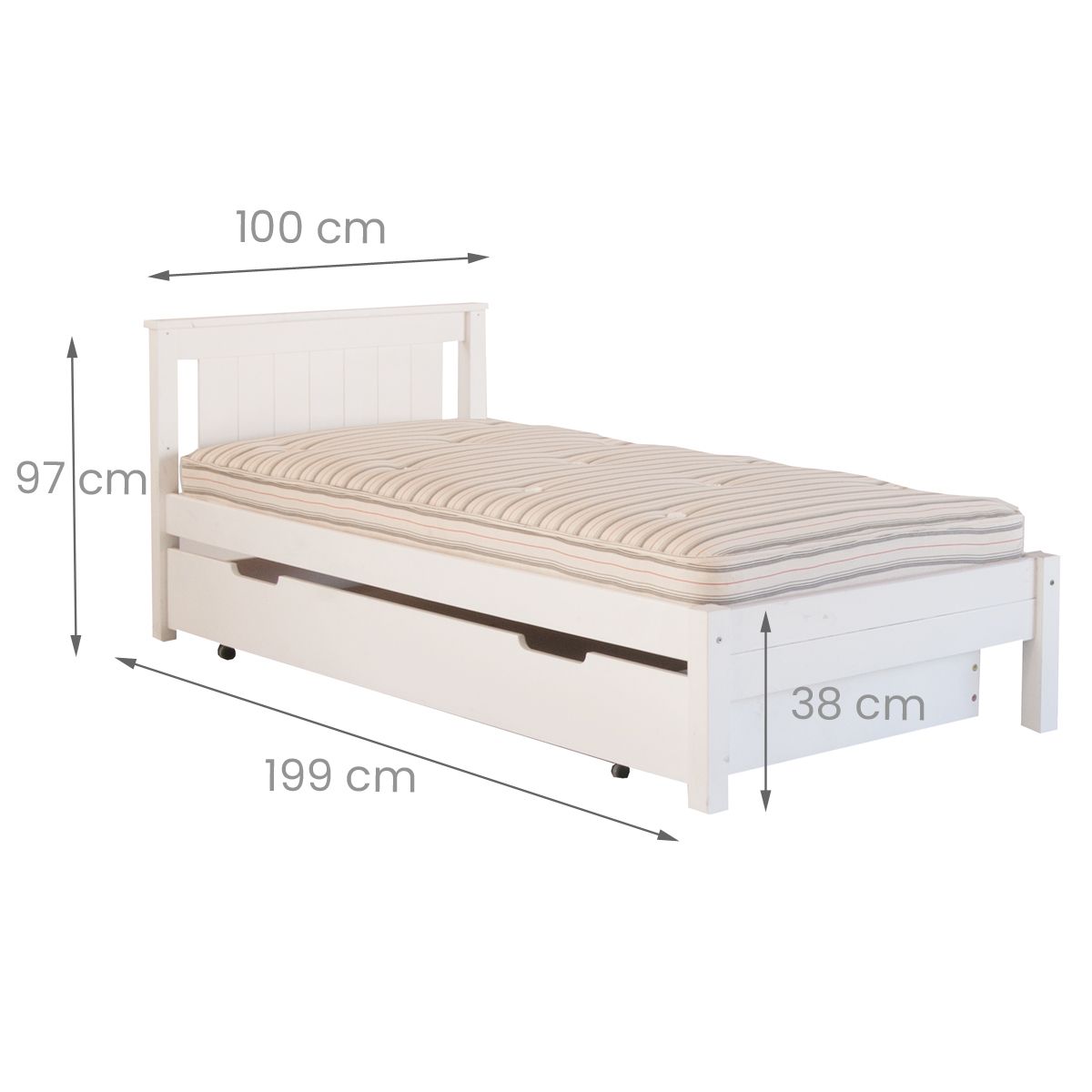 Classic Beech single bed with storage & sleepover trundle, Dove Grey