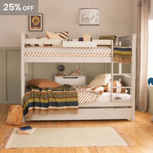 Classic Beech Bunk bed that divides into two, with extra storage and sleepover trundle, space saving bunk bed.
