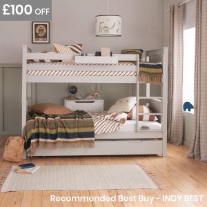 Classic Beech Bunk bed that divides into two, with extra storage and sleepover trundle, space saving bunk bed.