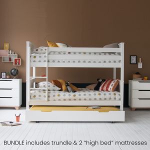 Classic Beech Bunk Bed, Trundle & Mattresses Bundle - Pure White