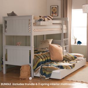 bundle offer for grey shaker style bunk bed with trundle and mattresses