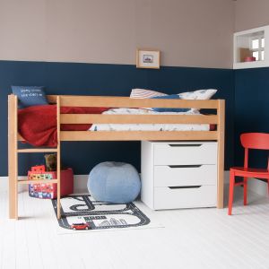 Classic Beech Mid Sleeper Bed with Chest of Drawers