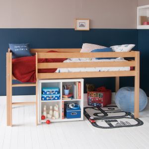 Classic Beech Mid Sleeper Bed with Storage Bookcase