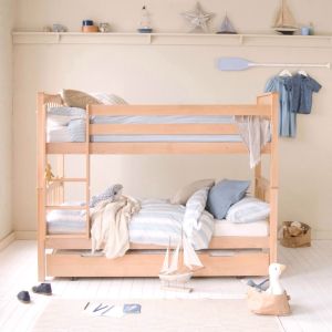 Natural Beech Detachable Bunk with trundle underneath in nautical themed bedroom