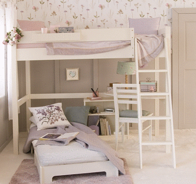 futon bed under high loft bed 