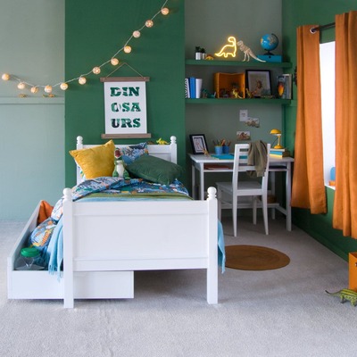 green dino themed room 