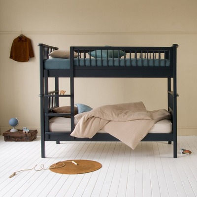 navy bunk bed with spindles