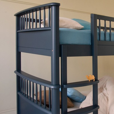 close up bunk bed navy spindles