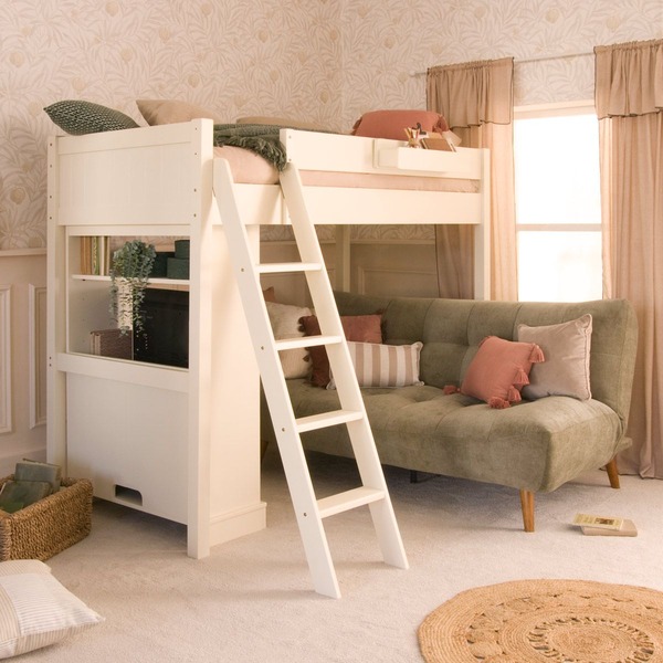 Fargo loft bed with sofa bed and media cabinet