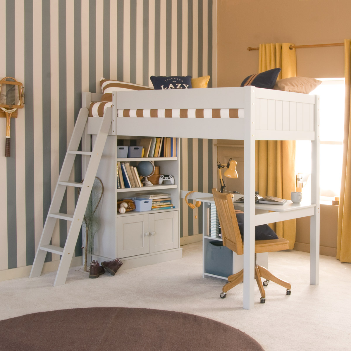 High sleeper loft bed with desk underneath