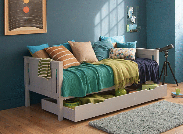 Classic beech day bed for children blue and teal space themed bedroom