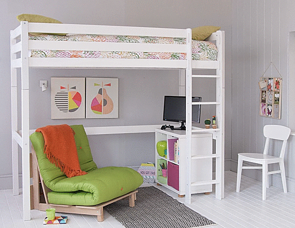 Classic beech high sleeper loft bed colourful kids loft bedroom