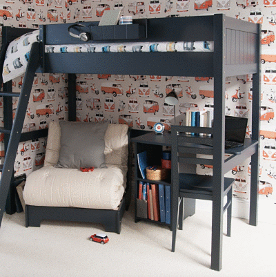 High Sleeper Bed With A Futon And Desk, Bunk Bed Desk Futon
