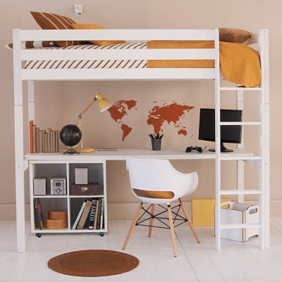Classic loft bed with full length desk underneath