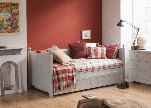Fargo day bed in Farleigh Grey Boys grey and red bedroom