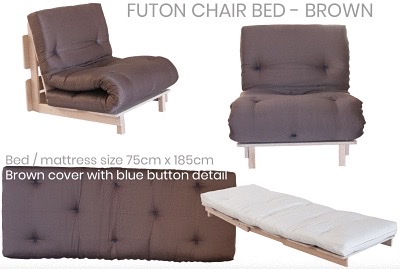 futon chair bed and unfolded as sleepover bed 