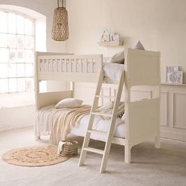 white bunk bed, boho bunk bed 