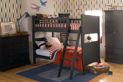 Fargo blue bunk bed, chest of drawers and wardrobe in shared kids bedroom Dark blue bunk bed, chest of drawers and wardrobe in traditional boys bedroom