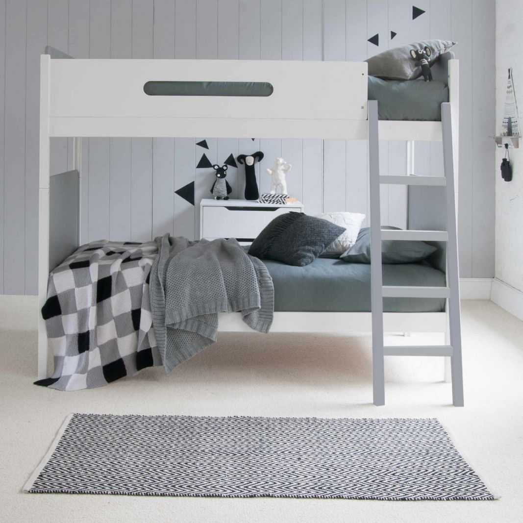 grey and white bunk bed 
