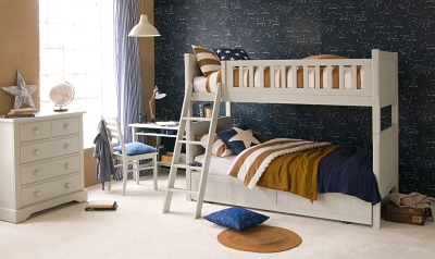 traditional bunk bed, navy bedroom 