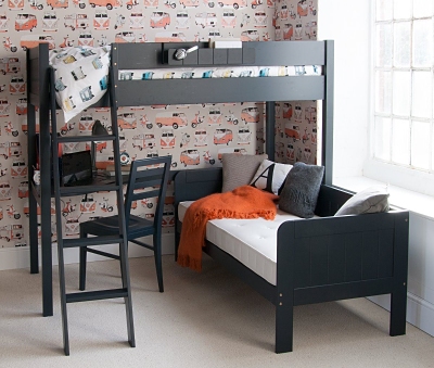 high sleeper bed with corner desk under